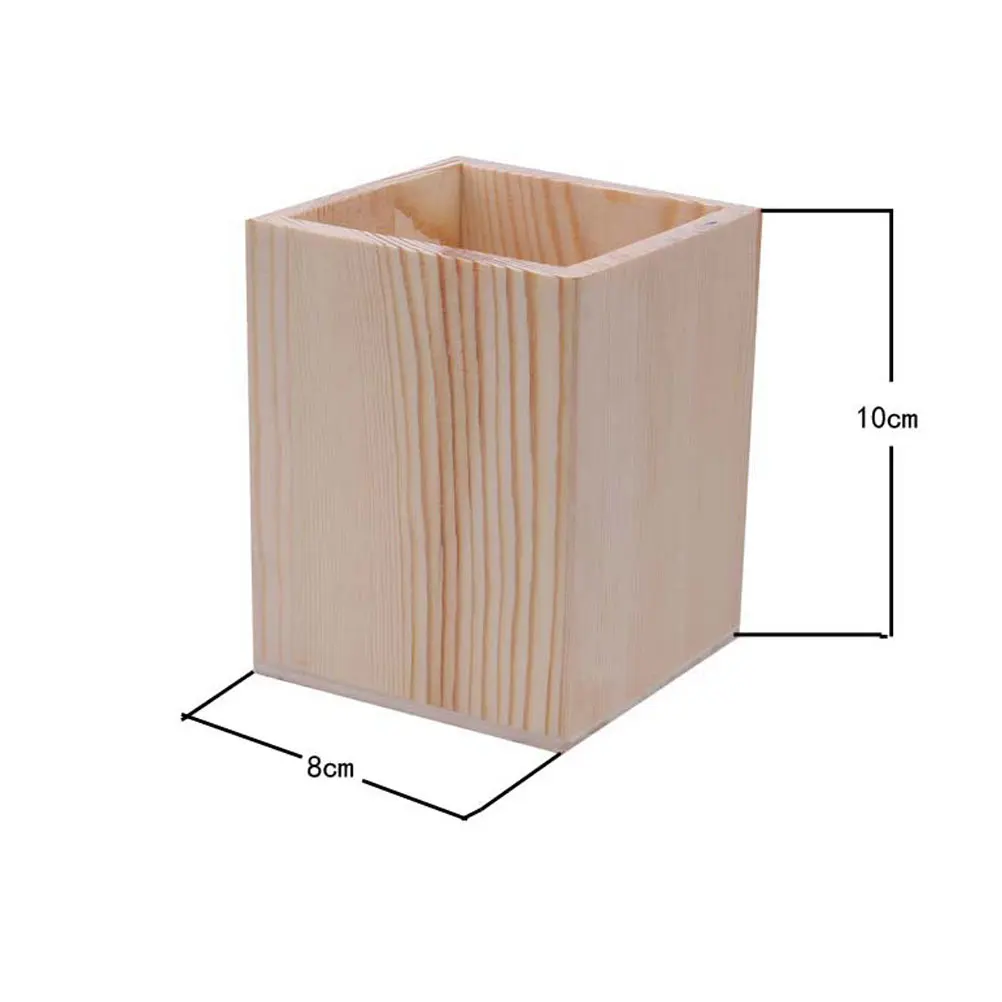 

Pen Holders Wooden Square Container Portable Storage Box Cup Stationery Case Office