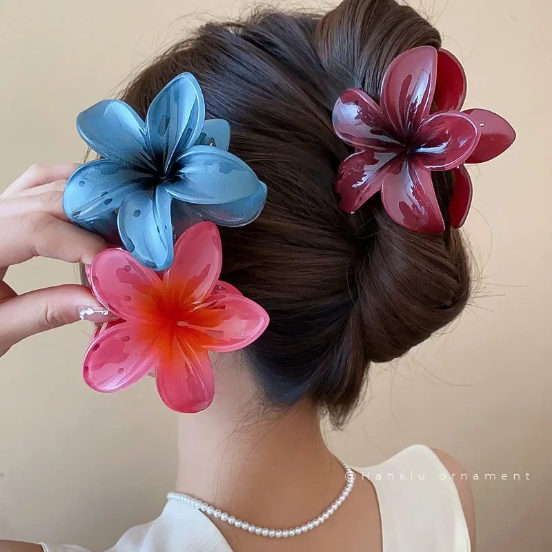 Hawaiian Gradient Hair Clips Flower Hair Claws Big Size Fashion Head wear Hairpin for Women Girls Crab Barrette Hair Accessories