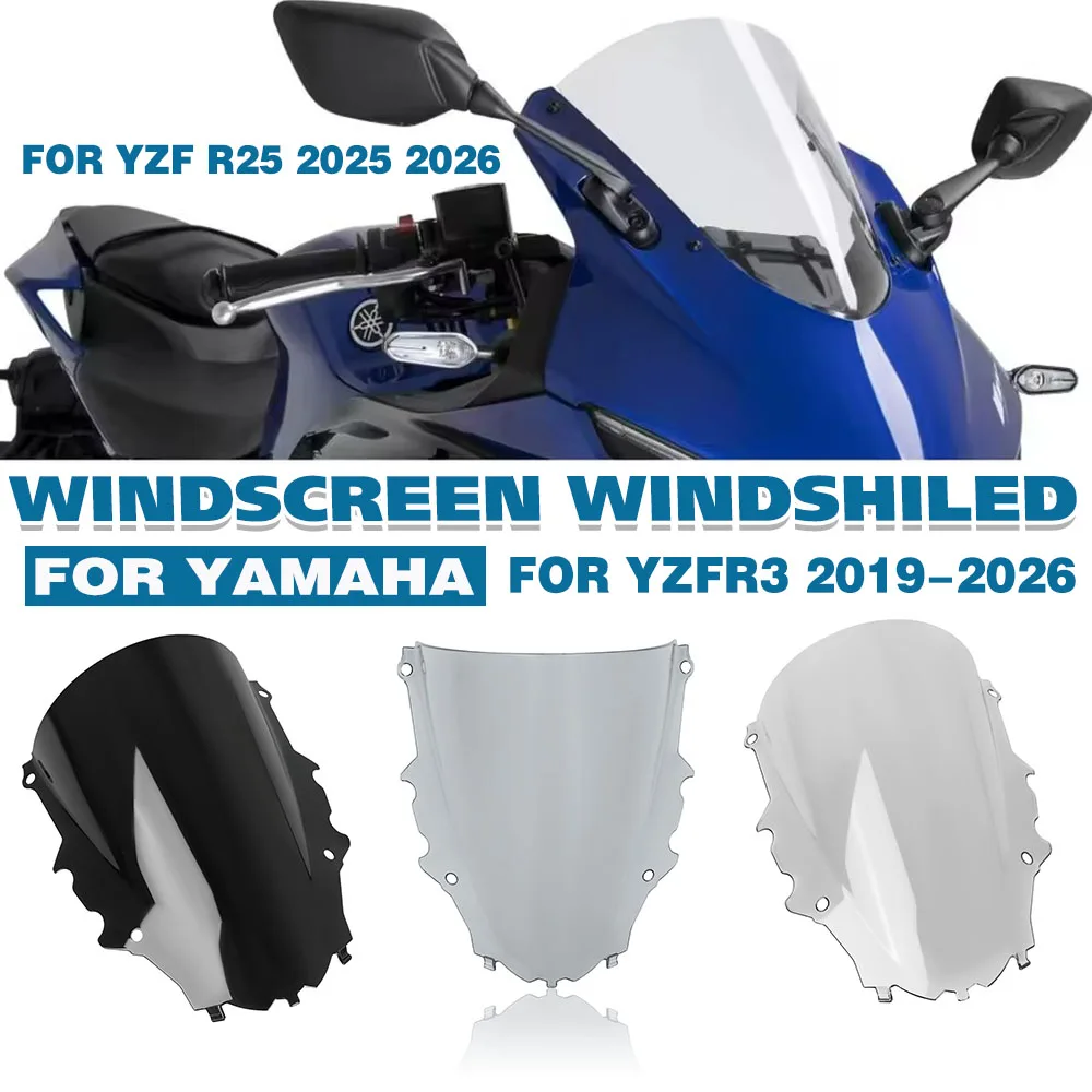 For YAMAHA YZF R3 YZFR3 2019-2026 R25 25 26 Sport Windshield Spoiler High WindScreen Visor Wind Deflector Double Bubble Screen