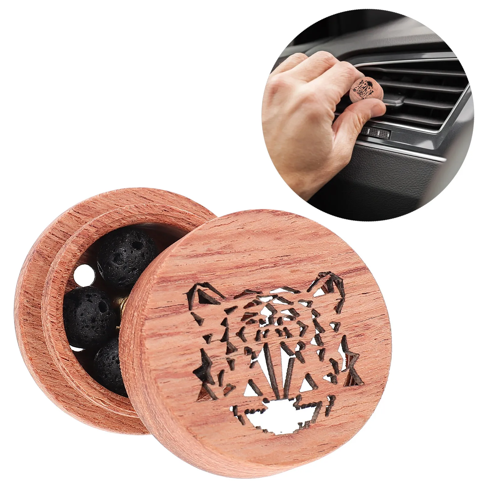 1Pcs Wooden Car Essential Oil Diffuser Rosewood Aroma Freshener Car Interior Decoration Stress Relief Air Purifier Ornament