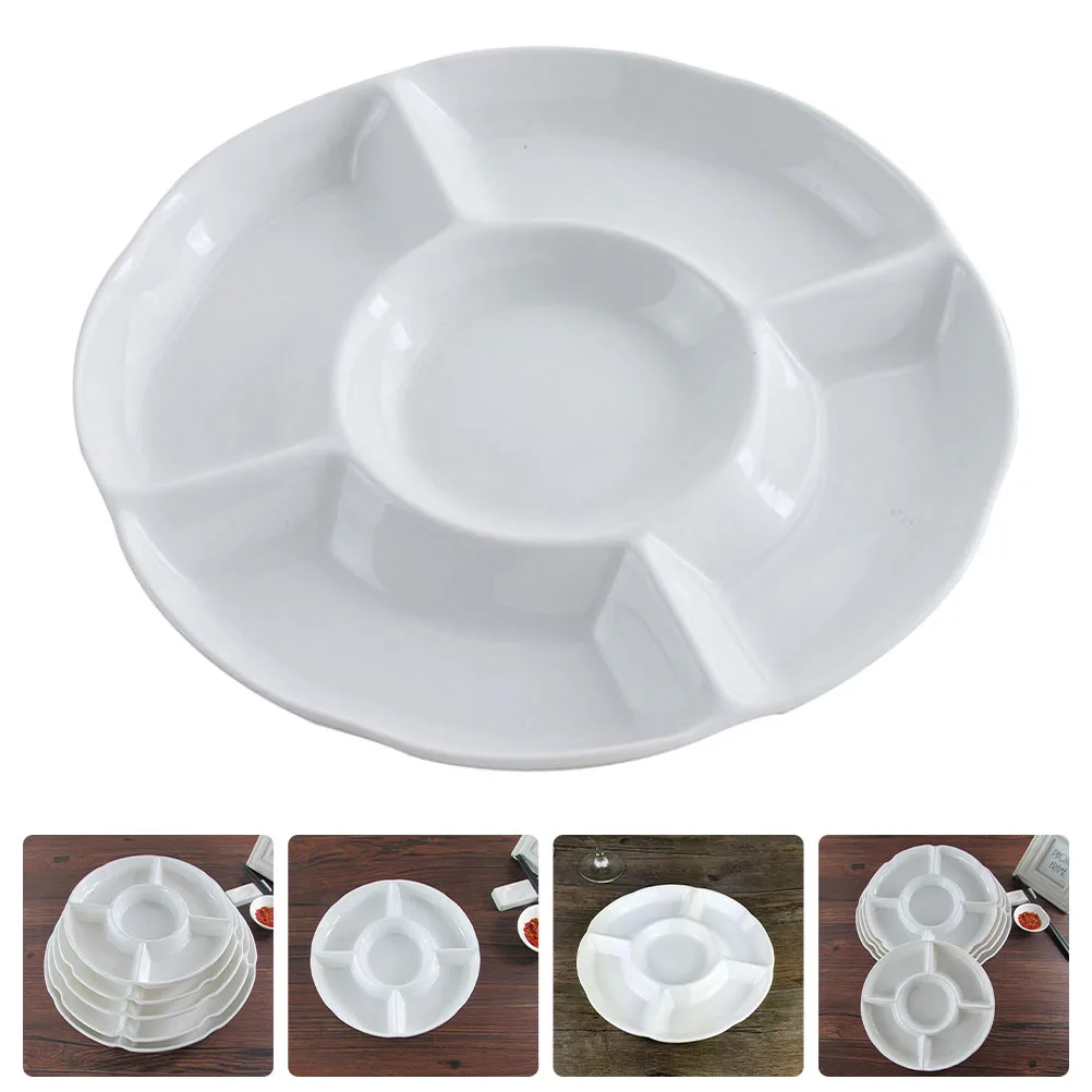 

1pc White Five Grid Platter Compartmentalized Serving Tray Snack Fruit Candy Dish Sturdy for Home Party Banquet Kitchen