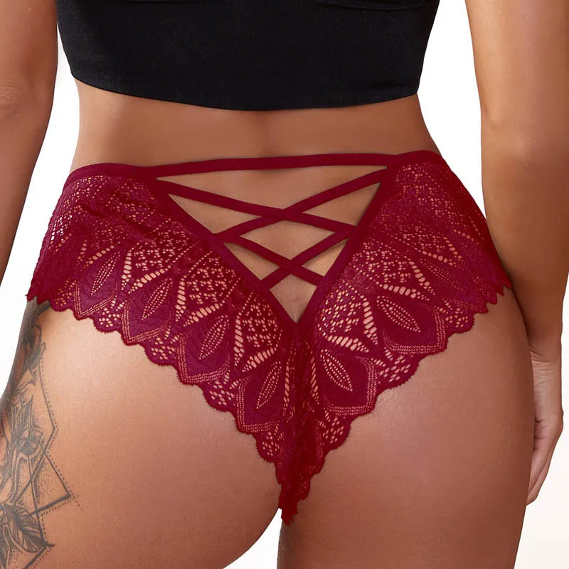 Meet\'r Women Sexy Lace Panties Low-waist G String Thong Underwear Female Hollow Out Lingerie Temptation Cross Bandage Intimates