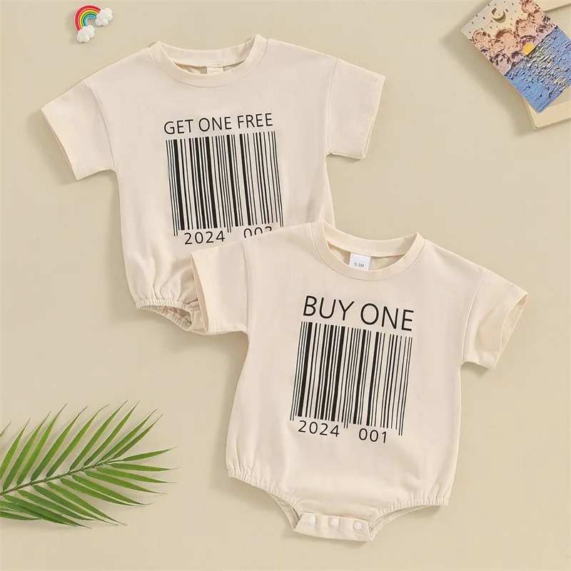 

2024-02-22 Lioraitiin 0-18M Summer Infant Baby Boys Girls Rompers Short Sleeve Letter Print Matching Outfits Jumpsuit Clothes