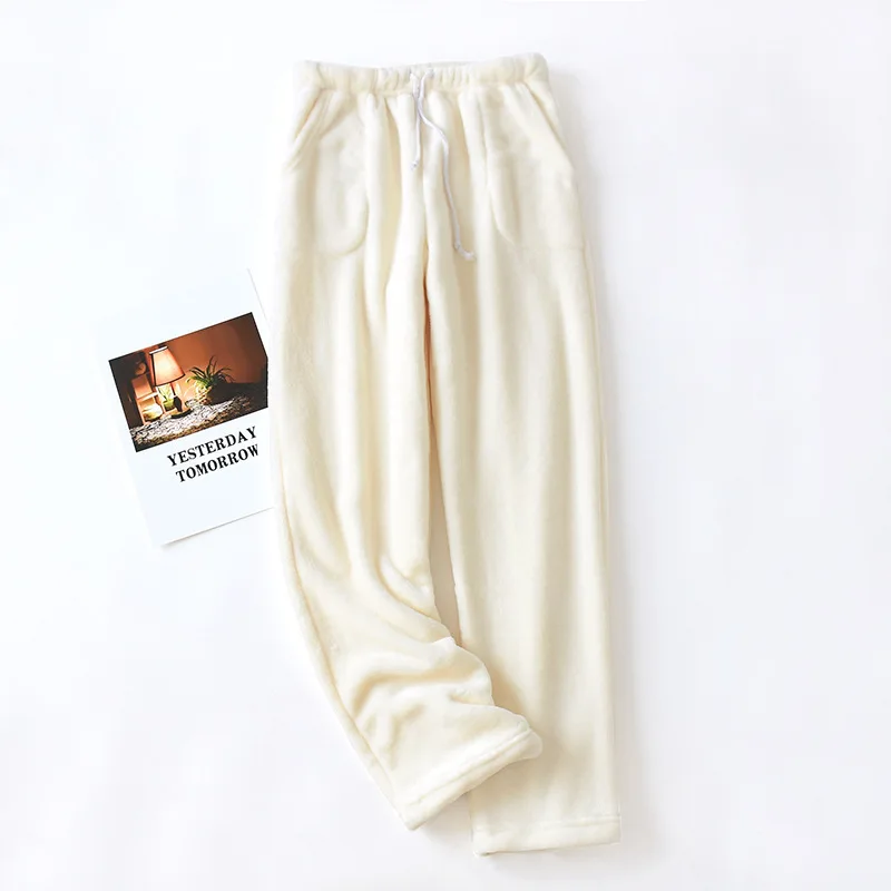 Pantalones de dormir de felpa esponjosa con cordón para mujer, ropa de dormir cómoda, parte inferior de pijama de forro polar con bolsillos, Invierno