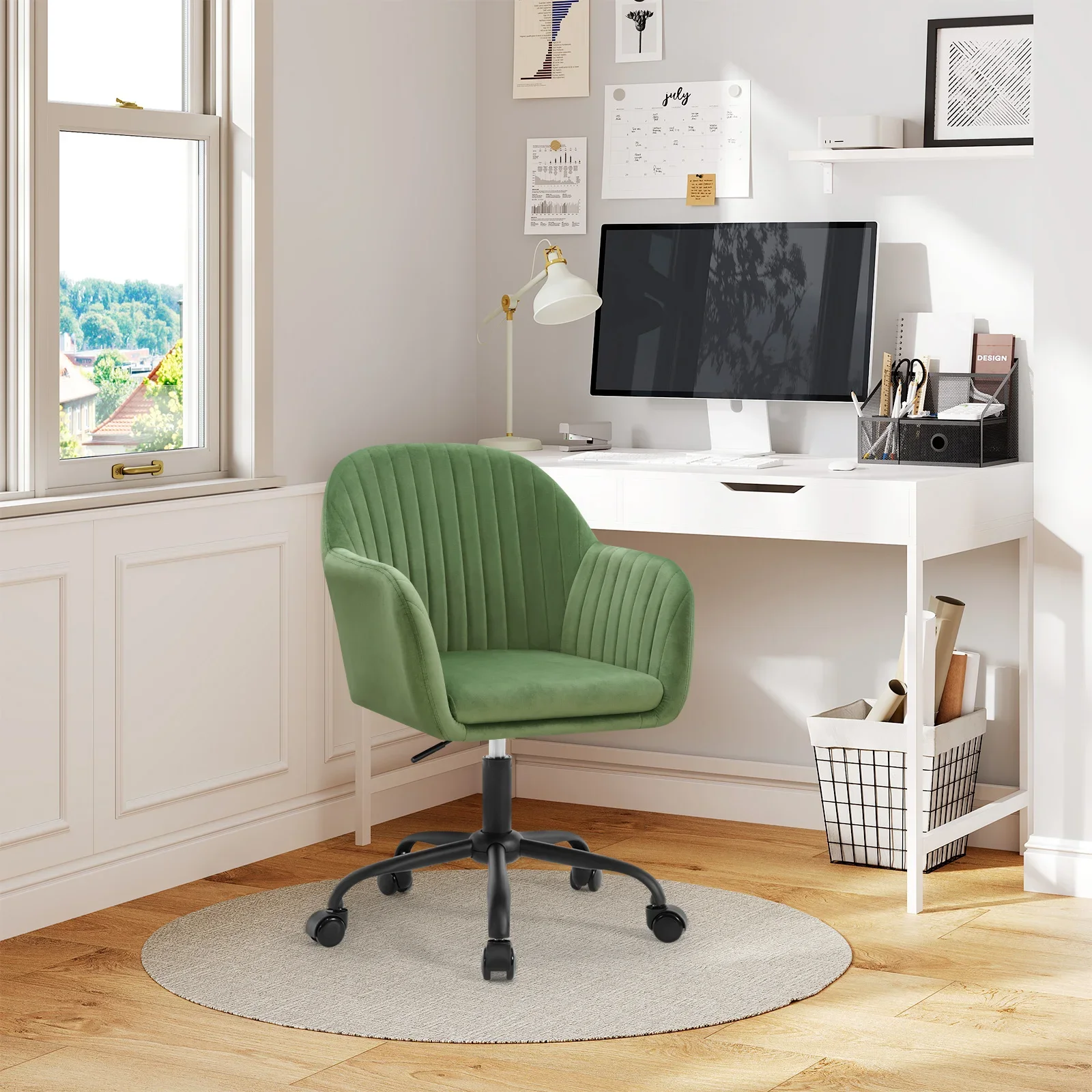 WOLTU Samt-Bürostuhl mit Armlehnen, Rollen, anhebbar, Gaming-Stühle mit hoher Rückenlehne, höhenverstellbar, ergonomischer Arbeits- und Make-up-Stuhl – Detail 35