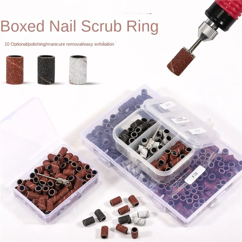 100/210Pcs Sanding Ring With Rod Abrasive Rotary Tool Case Drum Grinding Head Nail Drill Electric Mini Machine Grinding Sand Rin