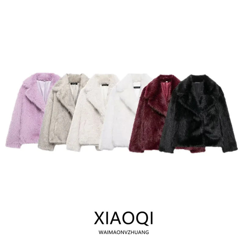 Manteau Long avec col en fourrure artificielle pour femme, polyvalent, coupe ample, longueur régulière, nouvelle collection automne hiver 2024