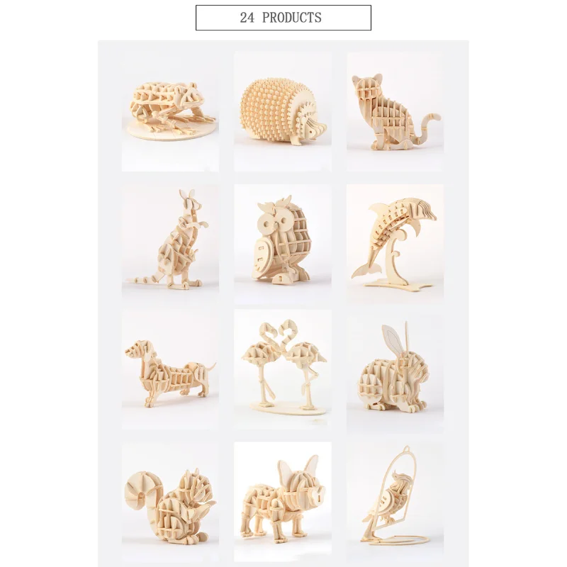 3D Ornaments Wooden Puzzle Animal Assembly Kits DIY Table Decoration Safe and Non-Toxic Easy Punch Out Gift Children Puzzle