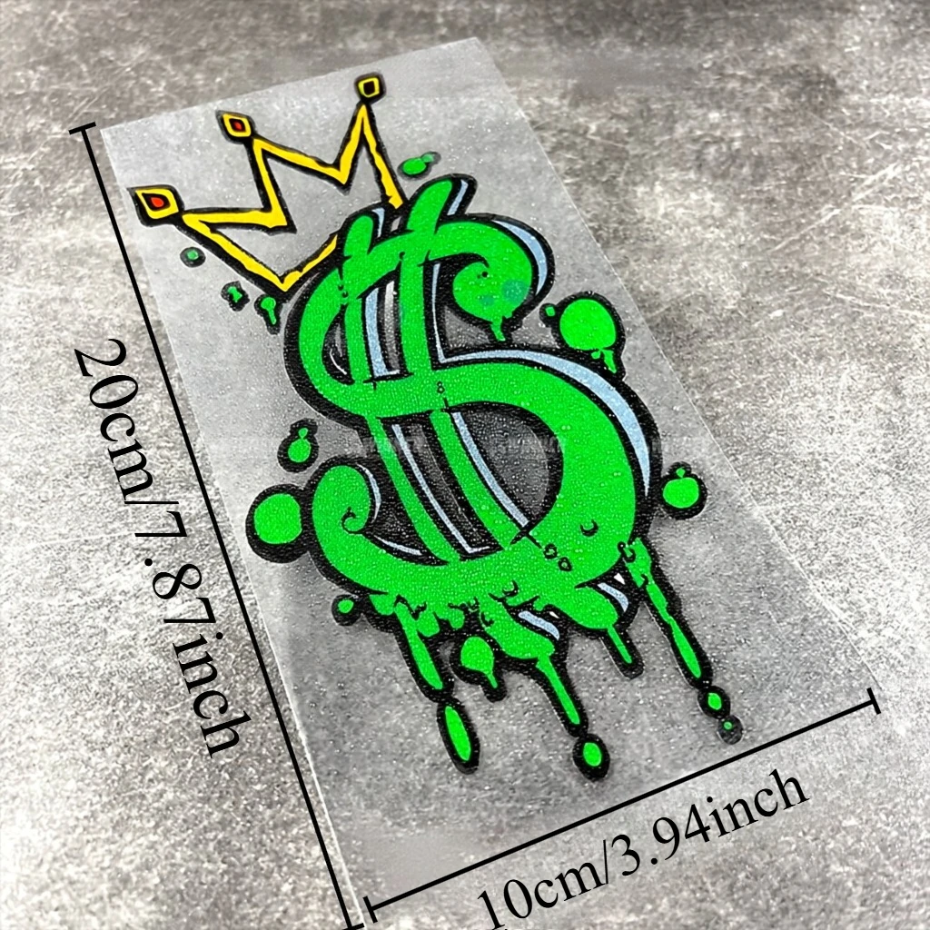 Green Dripping Dollar Sign Crown Graffiti Car Stickers, Hip Hop Money Pattern Cool Street Art Decals for Car & Motorcycle Decor