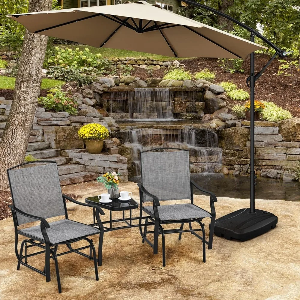 Glider-Segelflugstühle für den Außenbereich, mit Glastisch-Schaukelstühlen, 2-Sitzer für den Außenbereich, mit atmungsaktivem Sling-Stoff