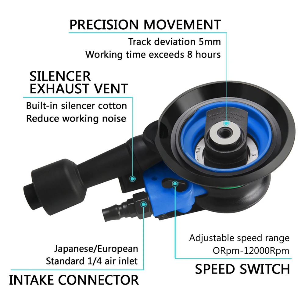 Imagem -02 - Máquina de Lixamento Pneumática de Valiantoin 125 mm 150 mm Excêntrico mm Moedor Vácuo Lixadeira Orbital Palma Polidor Pneumático
