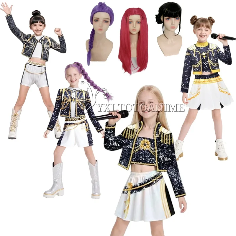 ゾイ・ルミ・ミラステージ衣装コスプレ衣装女の子黒制服ハロウィンパーティーロールプレイングプリントファンシードレスアップスーツ