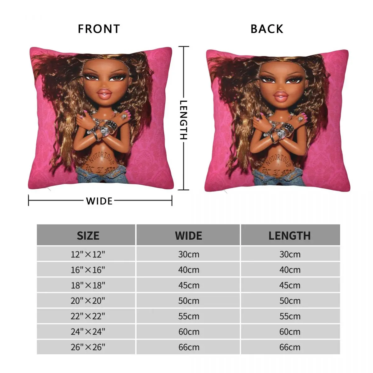 Bratz Notorious Kim Lil Kim Square Pillowcase Pillow Cover Cushion Zip Decorative Comfort Throw Pillow for Home Bedroom