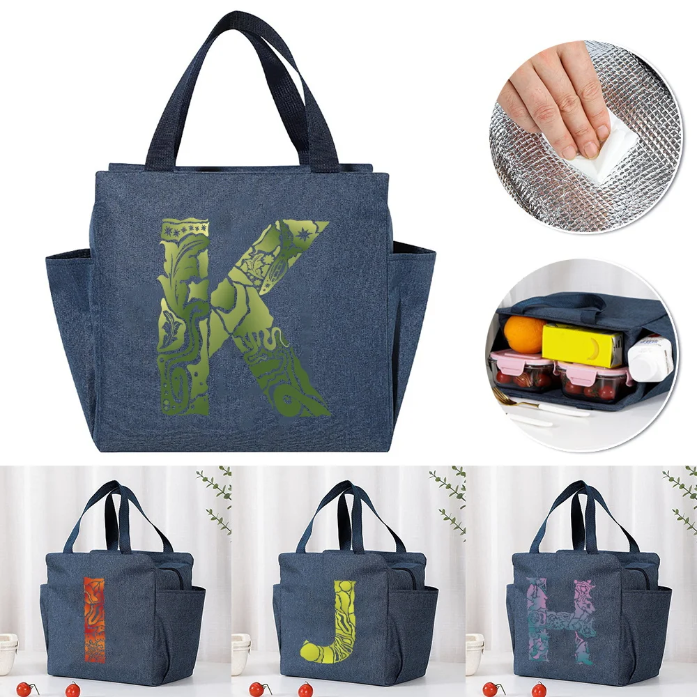 

Thermal Lunch Dinner Bags Canvas Large Capacity Picnic Travel School Child Convenient Food Lunch Bag Tote Engrave Image Letter