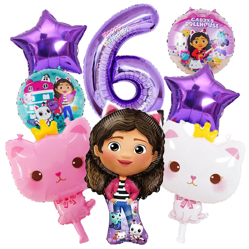 8-teiliges Gabby Dollhouse Set Niedliche Engel-Katzen Folienballons Anime Geburtstagsparty Cartoon Dekorationszubehör Babyparty Heliumballons – Detail 2