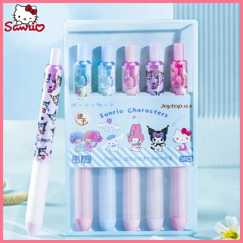 Sanrio Cartoon Box Neutral Pen 0.5mm Kuromi Press Black Pen Five Sets Of Pen Tips Smooth And Quick Dry Student Pen Office Gift