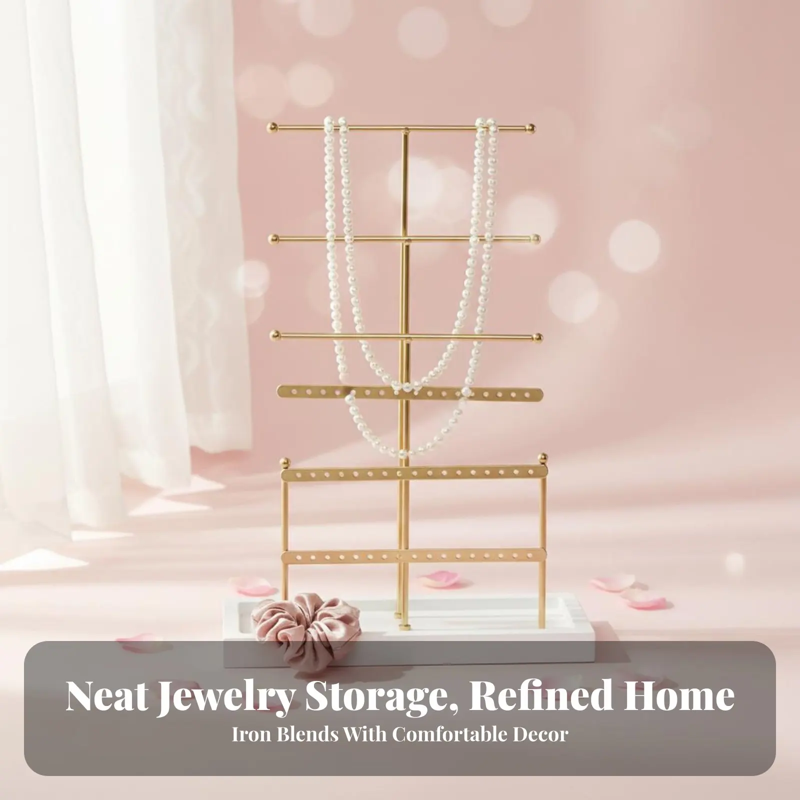 

6-Tier Jewelry Stand Large Capacity Necklace and Earring Holder Necklace Holder with Tray Multi-Functional for Bedroom, Closet