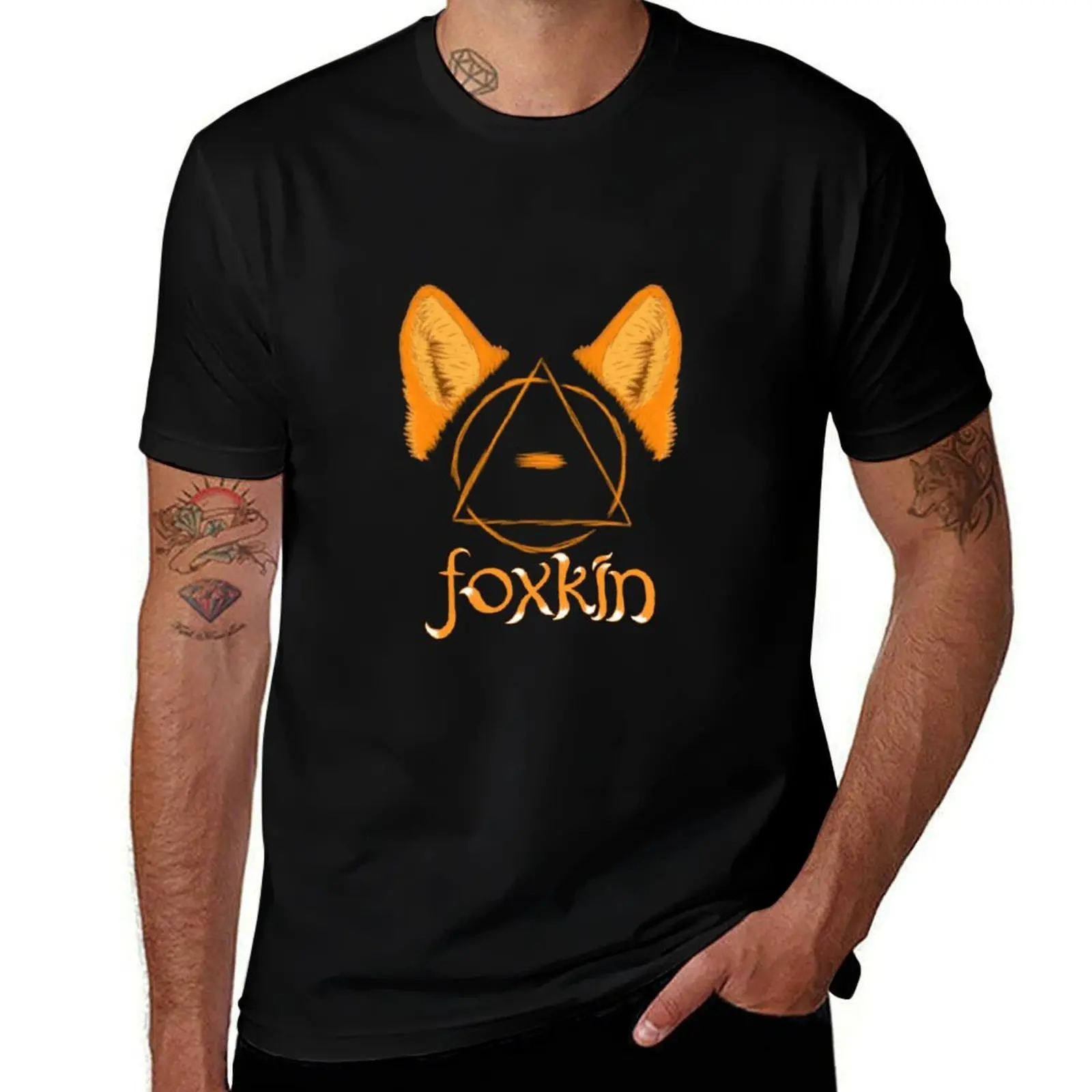 

Foxkin therian theta-delta with fox ears T-Shirt printed t shirts for man man t shirt cotton high quality T-Shirt