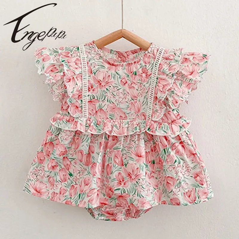 Engepapa Princess Infant  Baby Girl Romper Flower Sweet Jumpsuit Short Sleeves Toddler Baby Girl Summer Romper Costume