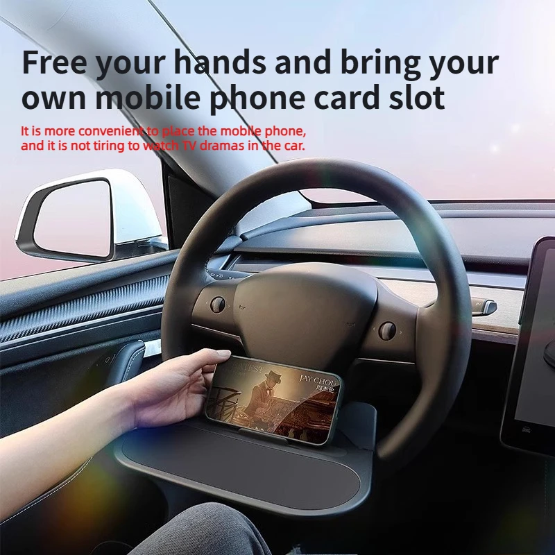 New Car Steering Wheel Front Stand for Tesla Model 3/Y (2019-2025)-Mini Desk Board for Makeup&Drama Watching, Popular with Women