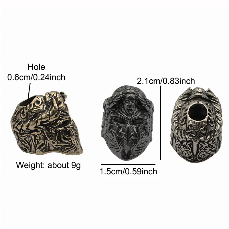 Knight Mask Helmet Brass Knife Bead EDC Outdoor DIY  Paracord Accessories Handmade Woven Umbrella Rope Lanyard Pendants Hangings