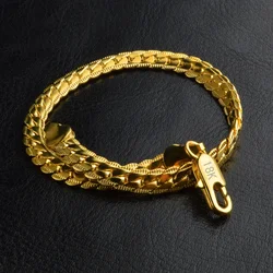 SAIYE 8-inch (20cm) 925 Sterling Silver Gold-Plated Bracelet, 4/6/8/10mm Side Chain, Unisex, Wedding/Engagement Gift