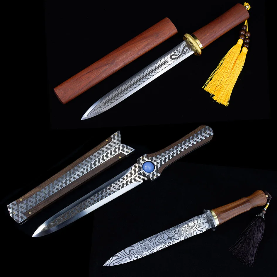 3 pieces a medieval stainless steel Real Sword Kung Fu short sword set Hand ground martial arts real steel sharp weapon katana