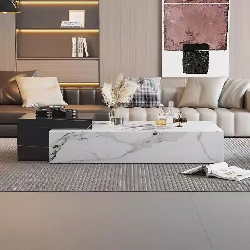 @#Rectangle Shape Luxury High End Modern Marble Coffee Table Italian Design Elegant Marble Coffee for Living Room Set