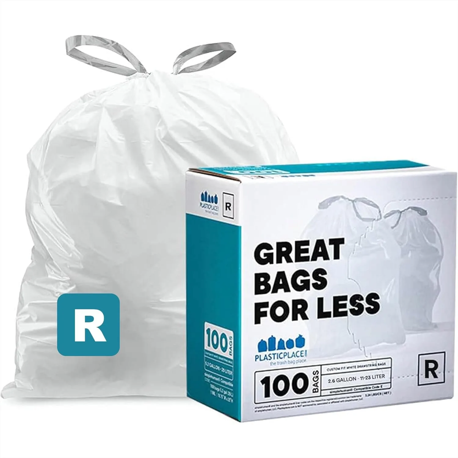 

2.6 Gallon Drawstring Trash Bags for Small Cans, 100 Count, White, 16.5" x 18"