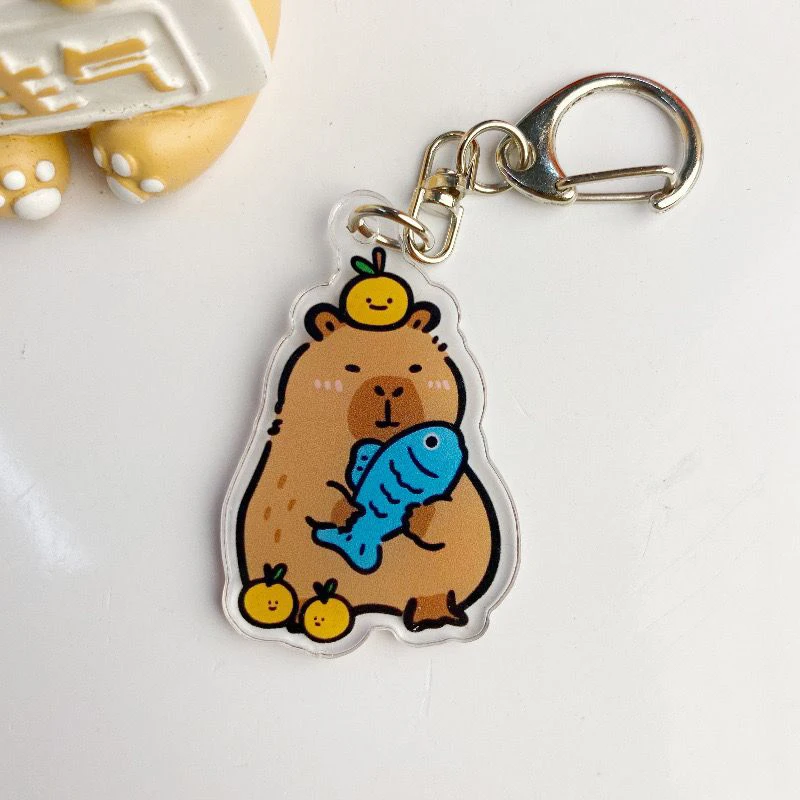 Capybara Keychain Cute Cartoon Capybara Keyring Acrylic Schoolbag Pendant Funny Hanging Ornaments Car Key Chain Children Gifts