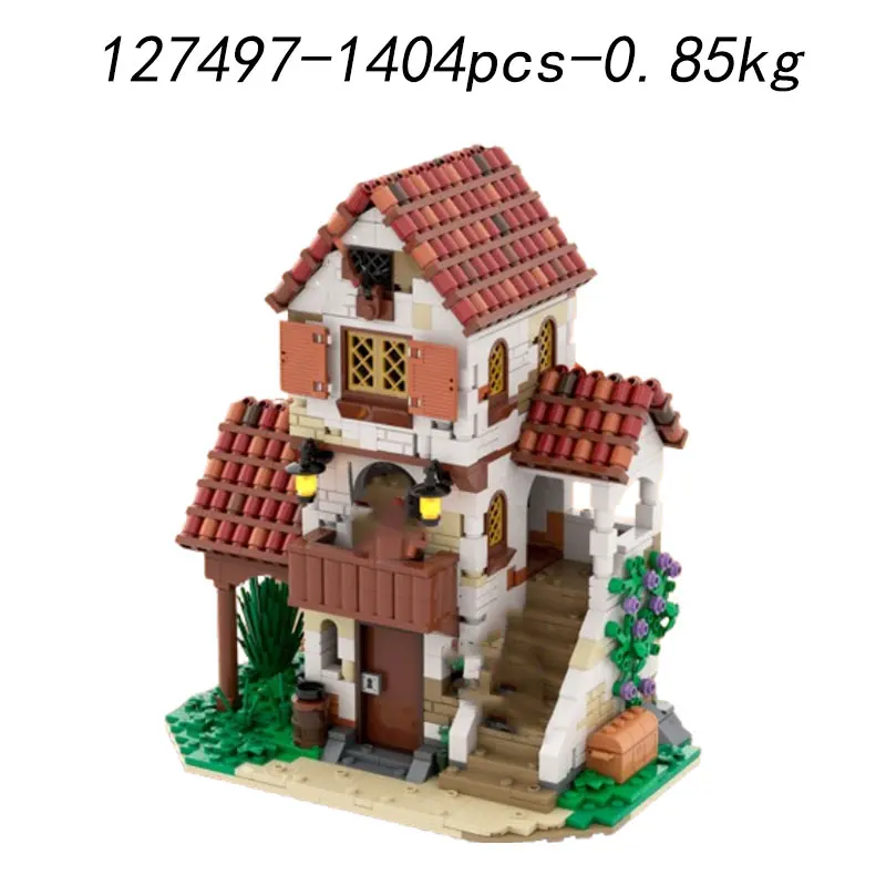 작은 입자 조립 블록 MOC-127497 해적 성 건축 모델 장난감 선물 장식품 등대 말 장식