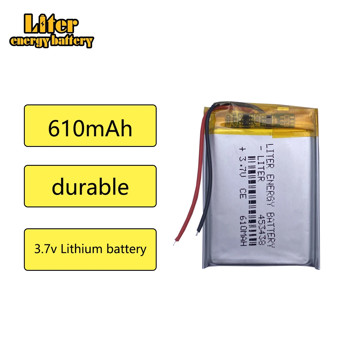 3.7V,610mAH,[453438] Polymer lithium ion / Li-ion battery for MP3,MP4,SPEAKER,bluetooth,GPS,toy,smart watch