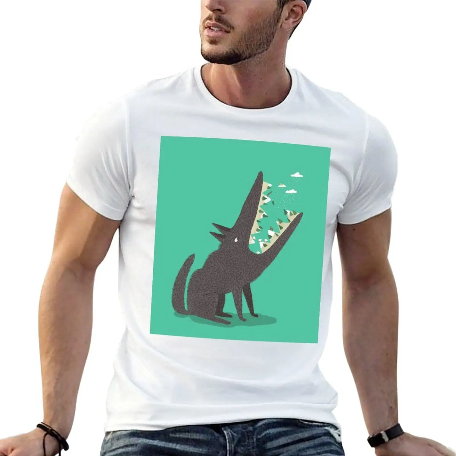 تي القطن الفكاهة الذئب! رجل قميص مضحك داكن رجل قمصان تي شيرت مضحك تي شيرت ثقيل #1