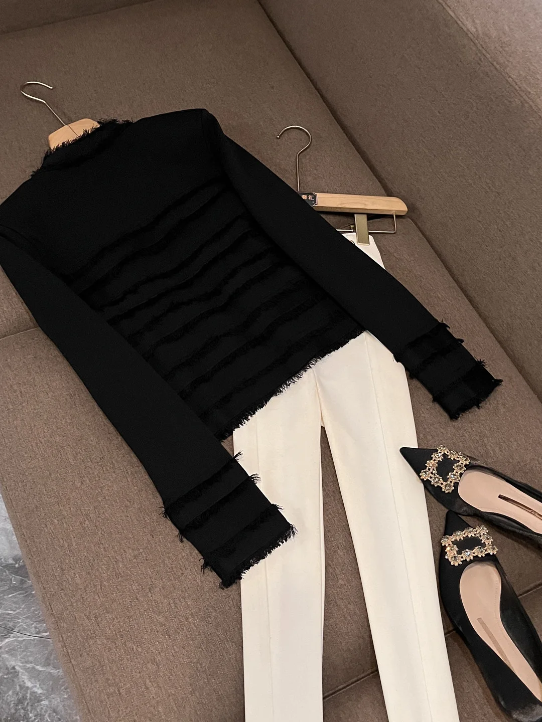 2025 novo faionable franjas fileira dupla metal bule ort jaet commute outerwear ele personali camisola feminina