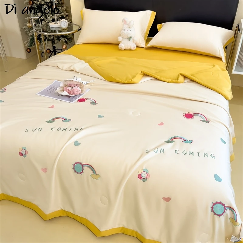 1PCS Embroidered Summer Quilt Air Conditioner Quilting Quilt Blankets Bedspread Comforter Bed Cover Sheet Pillowcase Quilts #/