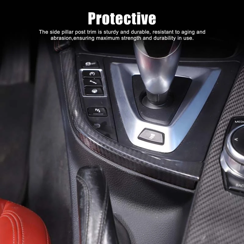 For BMW F80 F82 F83 M3 M4 14-18 Real Carbon Fiber Car Gear Shift Side L Shape Strips Panel Trim Interior Accessories LHD 5