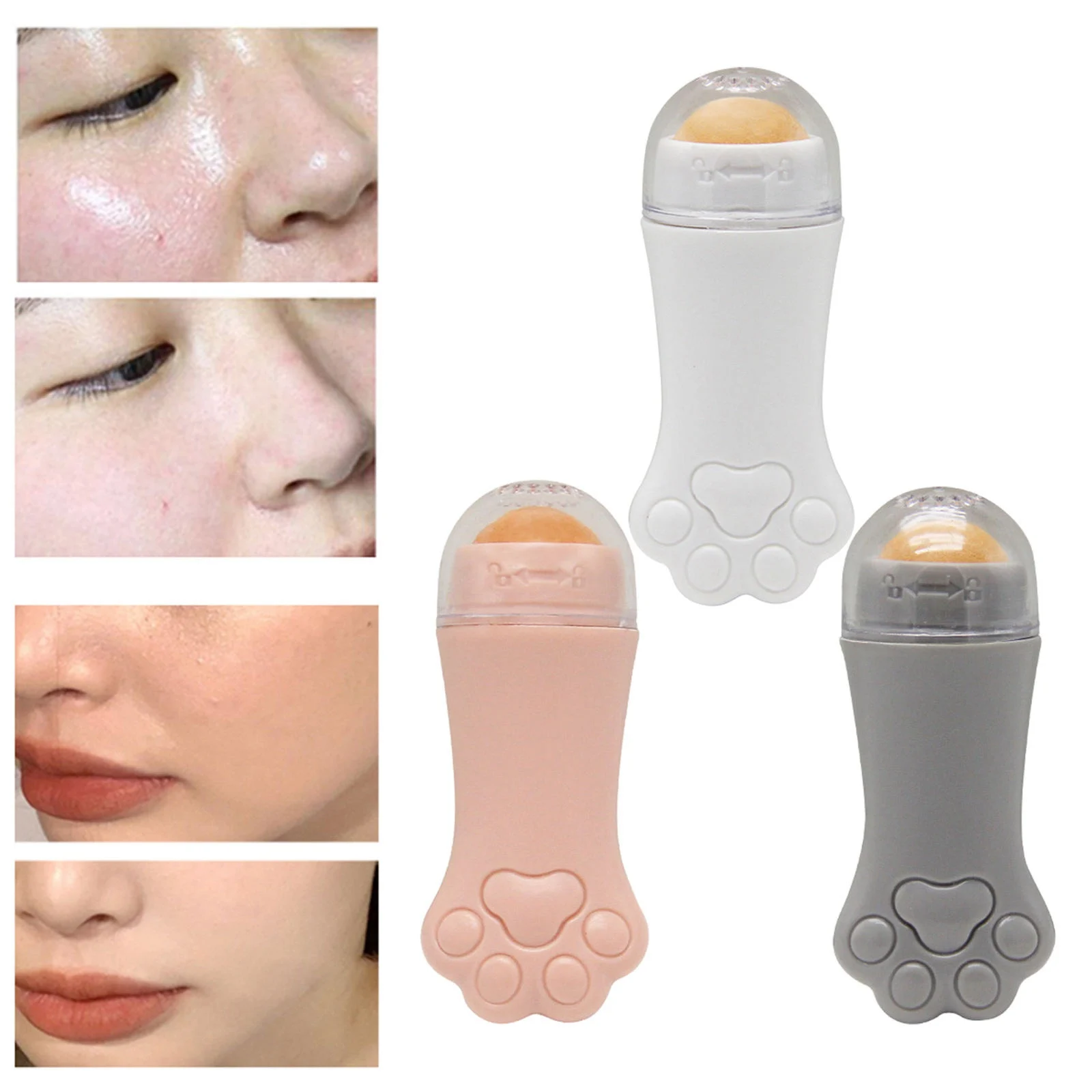 Natural Volcanic Roller Oil Control Rolling Stone Face Facial Cleansing Oil Absorption Roller Ball Pink