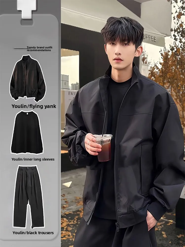 

Cool Men's Faionable American Sle Flight Jaet And Pants Set for Teens Autumn Long Sve Outerwear Casual Sportswear