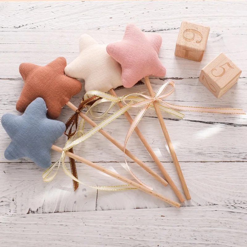 1PC Baby Wooden Star Magic Wand Rattle Play Gym Teether Toy Newborn Birthday Party Photography Prop Montessori Toys For Kid Gift