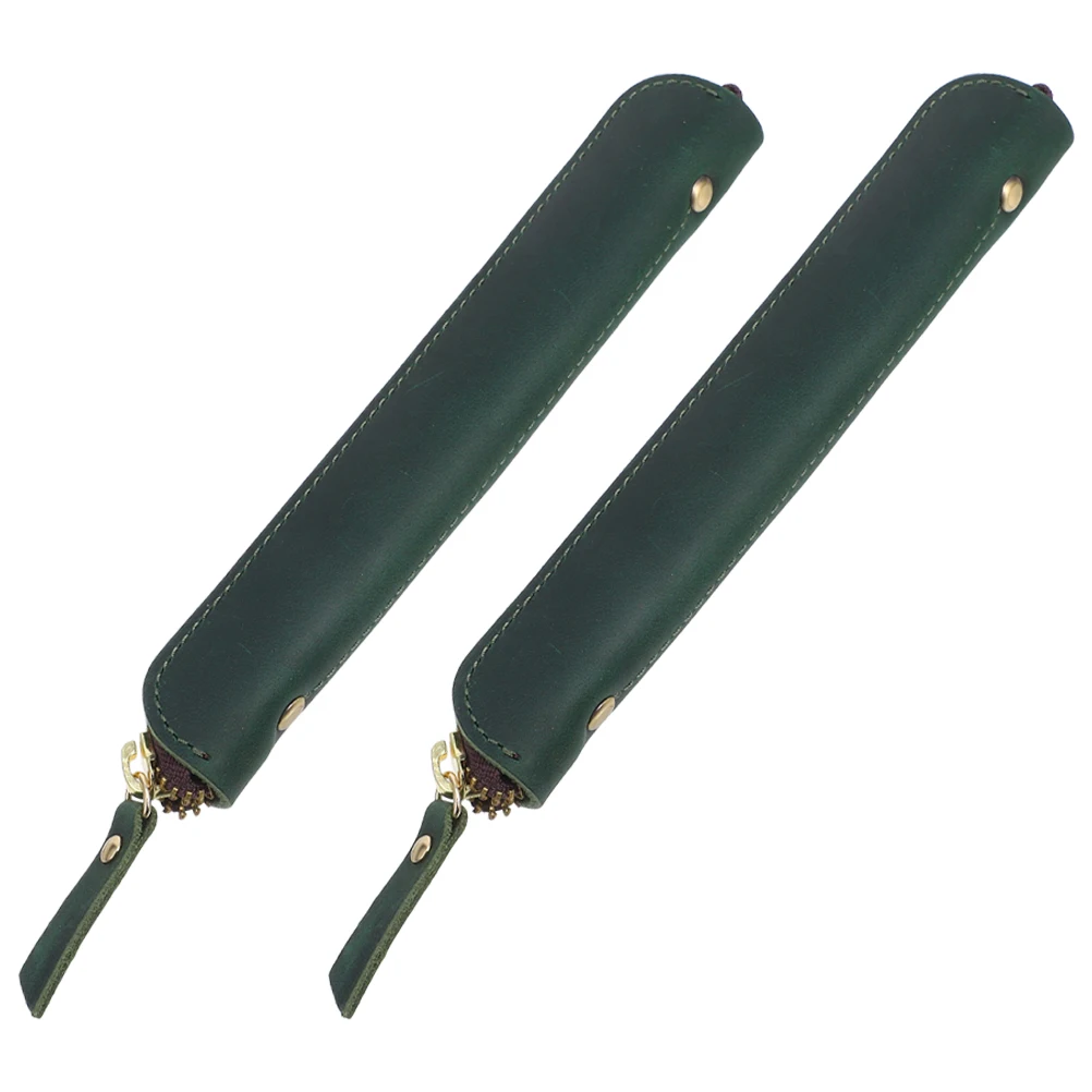 2Pcs Stylish Pen Case Vintage PU 7.47 Portable Pen Sleeve Mini Pencil Bag Aesthetic Stationery Pouch Pencil Bag