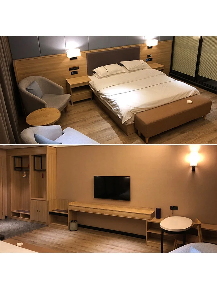

#King-Size Hotel Lobby Bedroom Furniture Set With Soft Cover TV Cabinet Customizable For Guest Rooms & Apartments