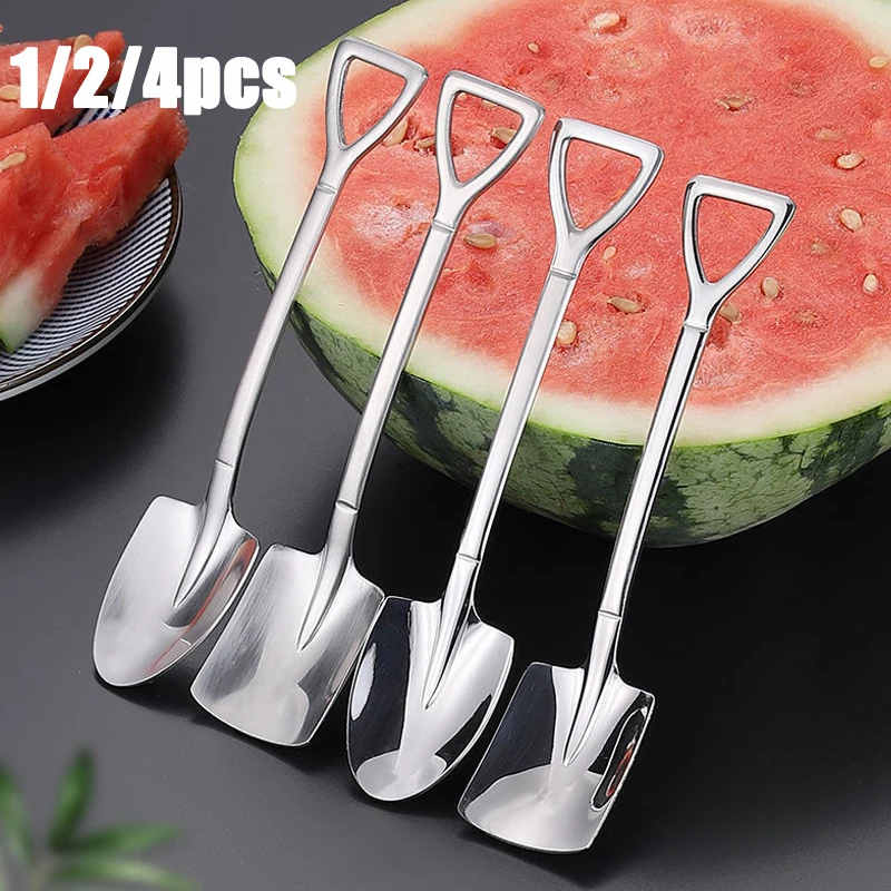 1/2/4pcs Shovel Spoons Stainless Steel TeaSpoons Creative Coffee Spoon For Ice cream Dessert Scoop Tableware Cutlery set