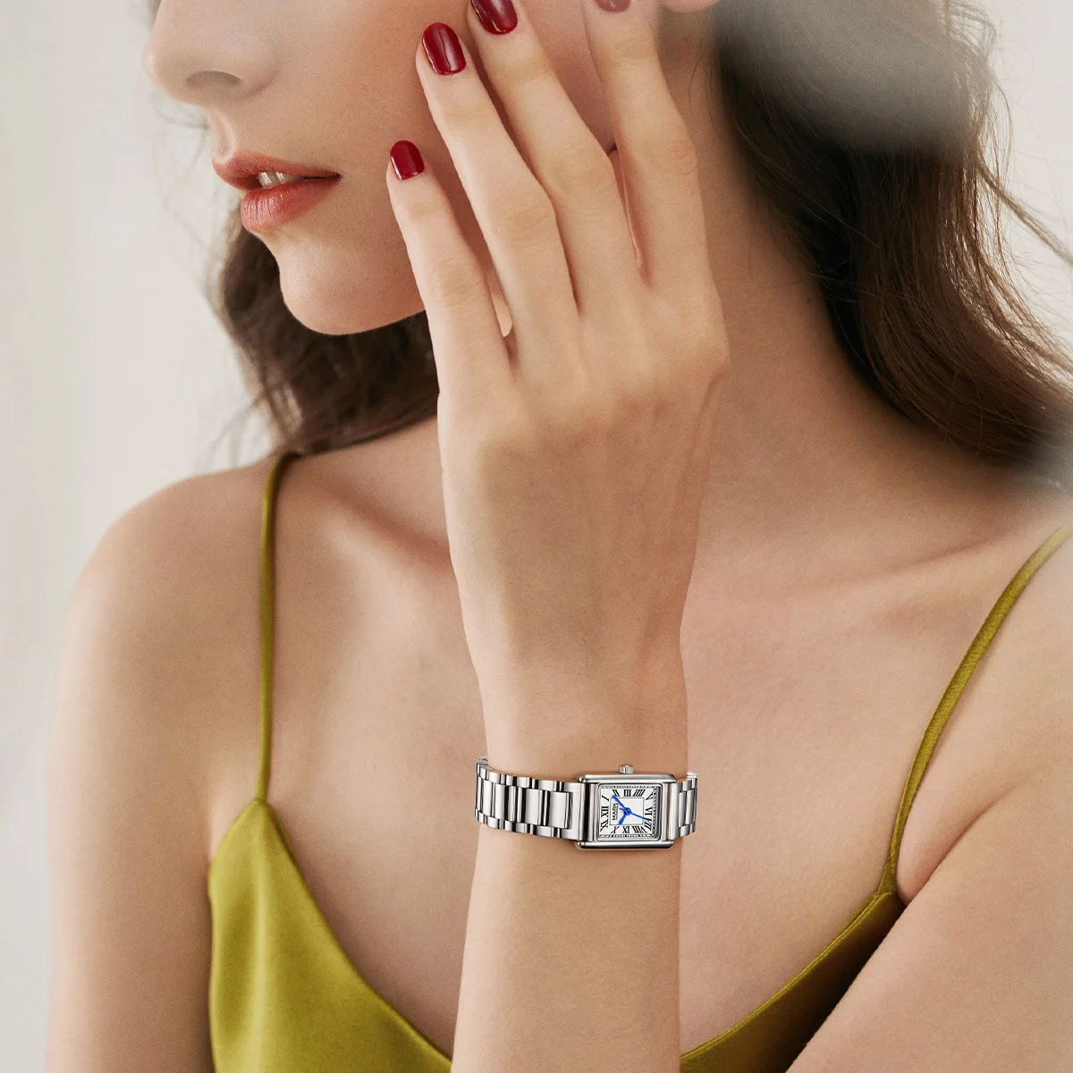 Mark Fairwhale Rectangle Quartz Watch for Women Stainless Steel Strap Waterproof Luxury Ladies Wristwatch Original Design