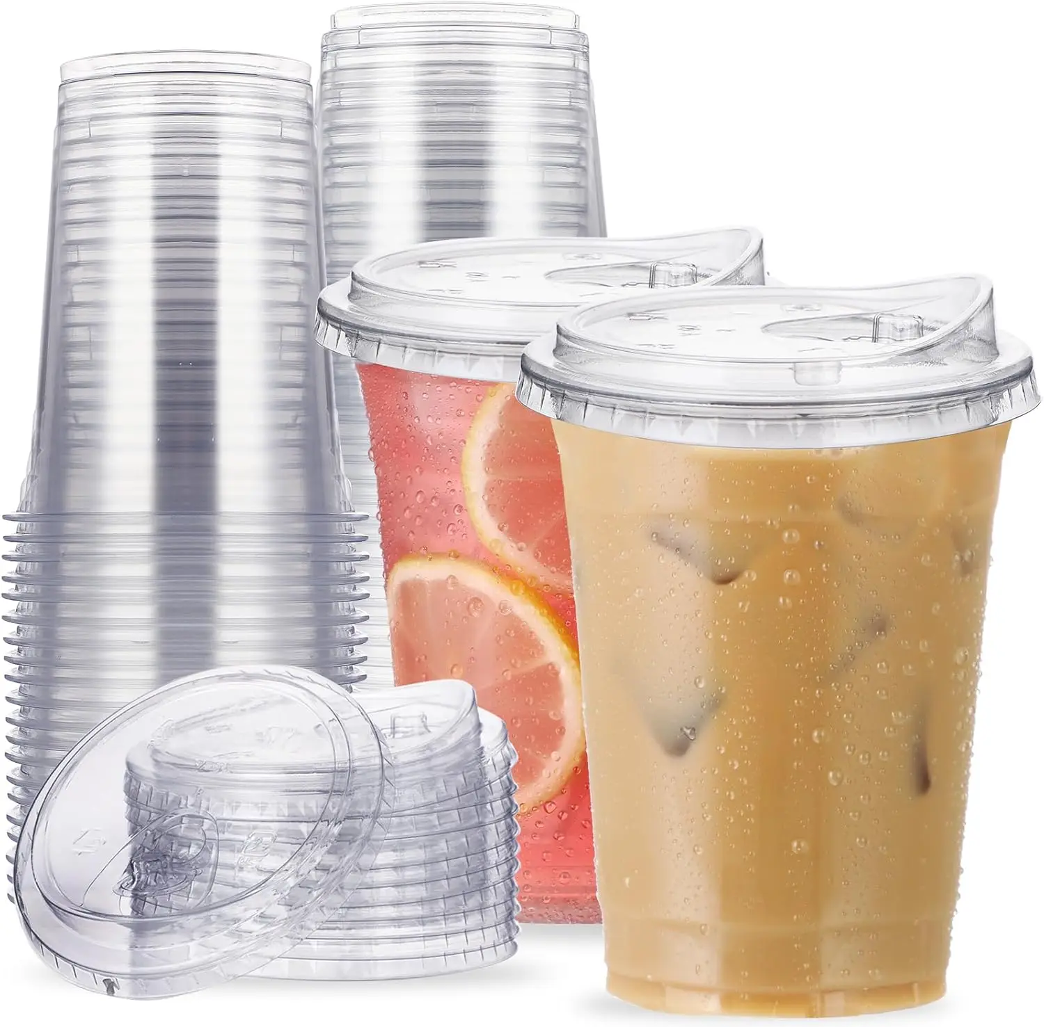 12/16//20/24/32 Unzen durchsichtige Plastikbecher mit Schlitzdeckel, Einweg-Kaffeetassen aus Kunststoff zum Mitnehmen von Tassen für Eiskaffee, Smoothies, Soda