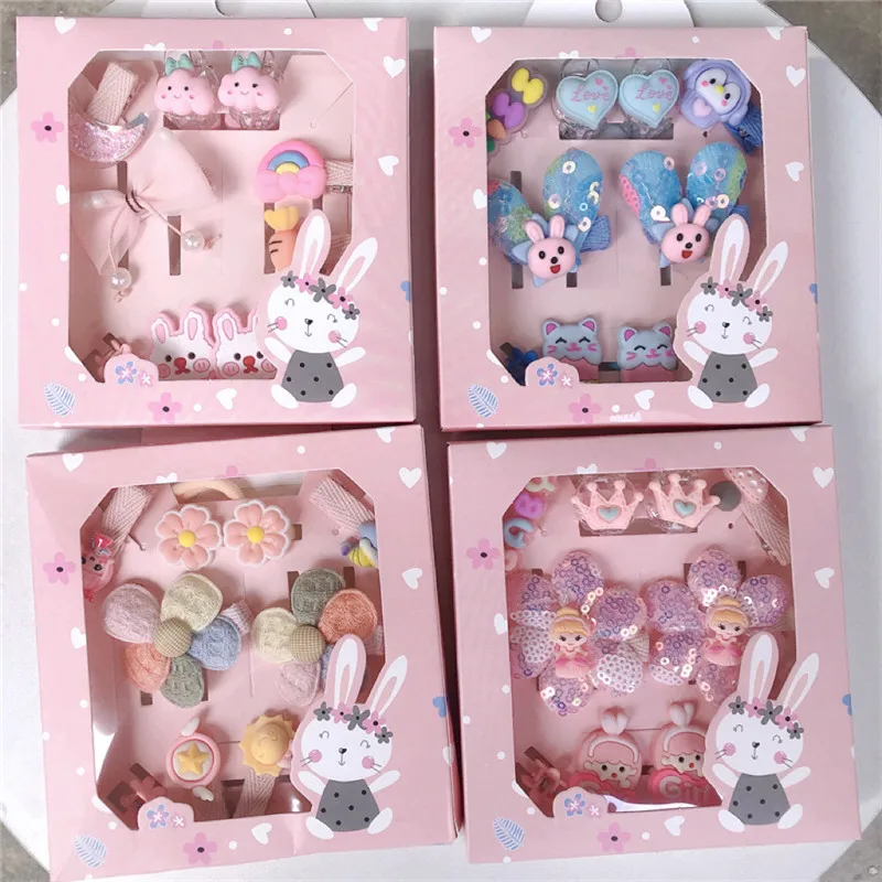 10Pcs/Lot Girls Hair Accessories Set Gift Box Cartoon Clouds Stars Flower Hair Clip Princess Bows Rabbit Bunny Ear New Headdress