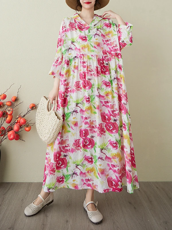 صيف جديد خمر لطيف الراقية سحابة الحرير القطن الكتان مقنعين مطبوعة الدكتور 200 Pou يمكن ارتداؤها تخفيف فضفاض الخصر Sle