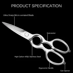 Kitchen Household Stainless Steel Scissors Ultra-sharp Micro-serrated Poultry Scissors Meat Fish Chicken Cooking Scissors Tools