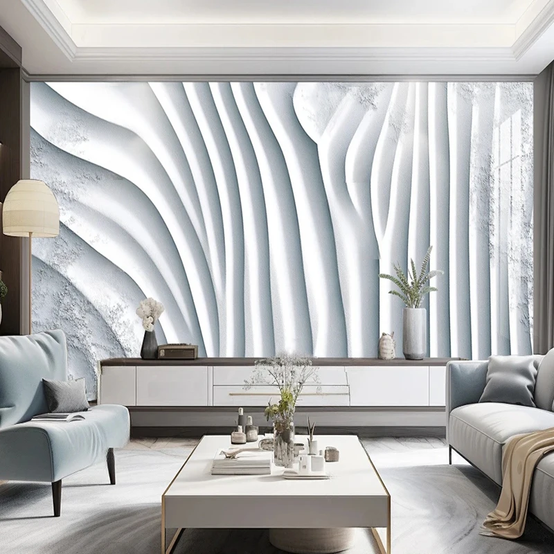 Custom 3D Mural Modern simple white corrugated 3D stereo art Wallpaper Background Wall Decoration Interior Design 3D Fresco