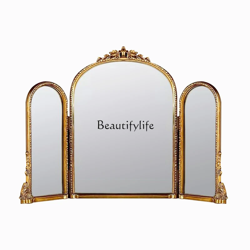 

French folding three-sided makeup mirror retro wall-mounted European bathroom mirror