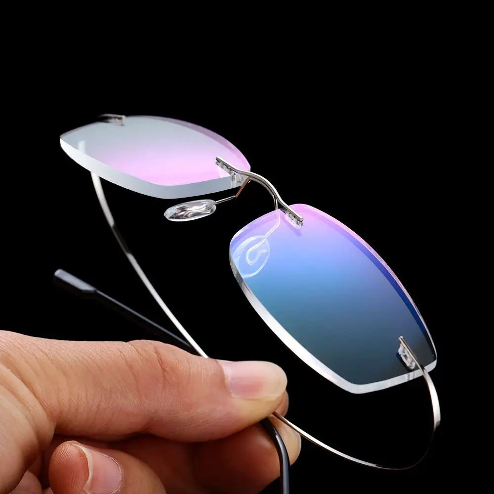 Men and Women Ultralight Vision Care Presbyopic Eyeglasses Reading Glasses Rimless Memory Titanium